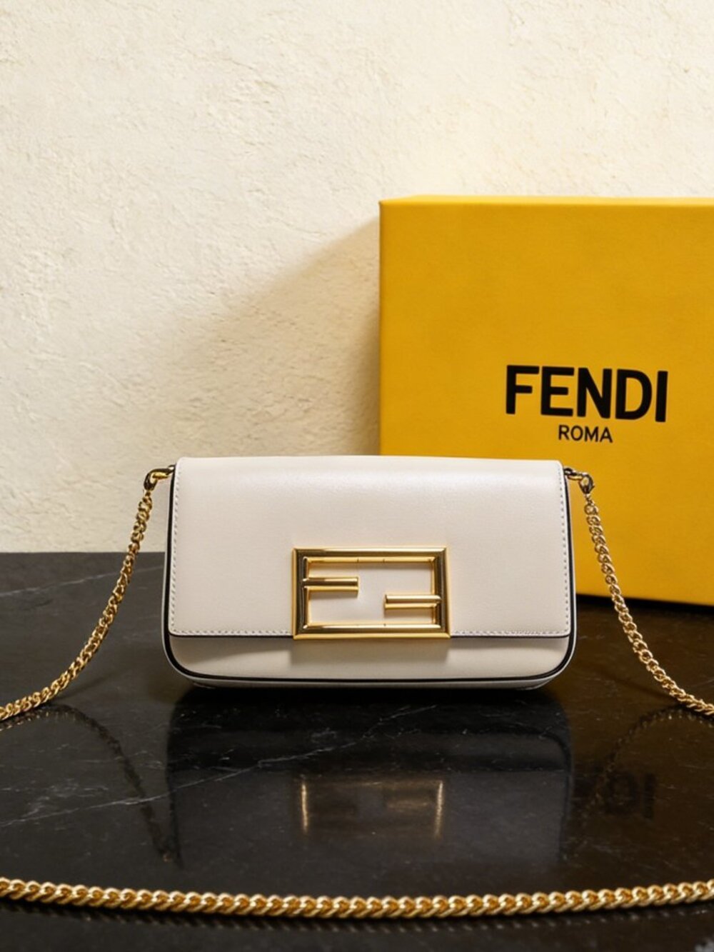 Fendi Medium Leather Shoulder Bag White